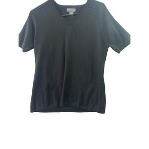 Banana Republic Black Merino Wool V-Neck Sweater • Short Sleeve • Size L